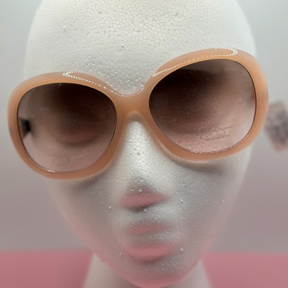 Jessica Simpson Oversized Nude Sunglasses with Rose Gold Emblem
